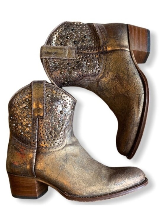 FRYE AND CO. Shoes - •FRYE• 'Deborah' Metallic Gold Western Ankle Boots with Stud Detail